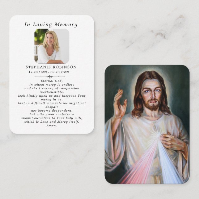 Divine Mercy Catholic Jesus Funeral Prayer Card Visitkort (Fram/baksida)