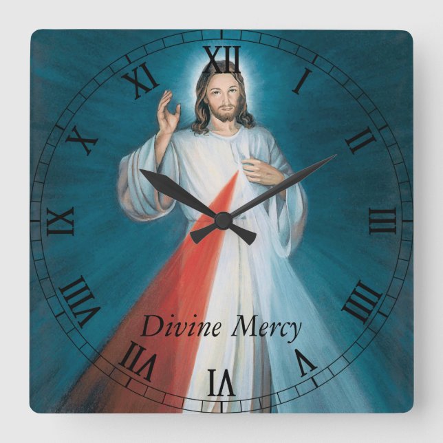 Divine Mercy Fyrkantig Klocka (Framsida)