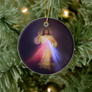 Divine Mercy Guld med Chaplet Prayer Julgransprydnad Keramik