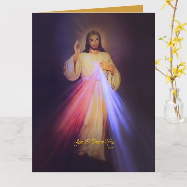 Divine Mercy Guld med Chaplet Prayer Kort (Gul blomma)