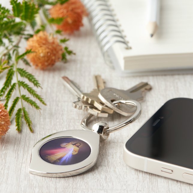 Divine Mercy Guld Swirl Silverfärgad Nyckelring (Sidan)