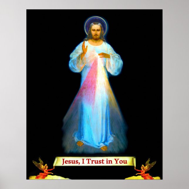 Divine Mercy Jesus Faustina och Änglar Poster (Framsidan)