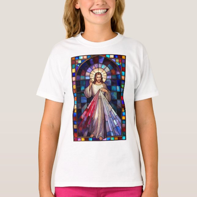 Divine Mercy Jesus Girl's Tee Shirt (Framsida)