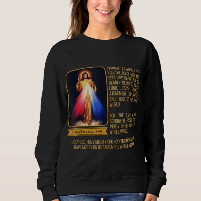Divine Mercy Jesus Image Chaplet Novena Prayer Cat T Shirt (Framsida)
