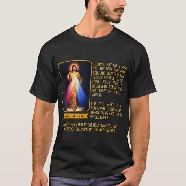 Divine Mercy Jesus Image Chaplet Novena Prayer Cat T Shirt (Framsida)