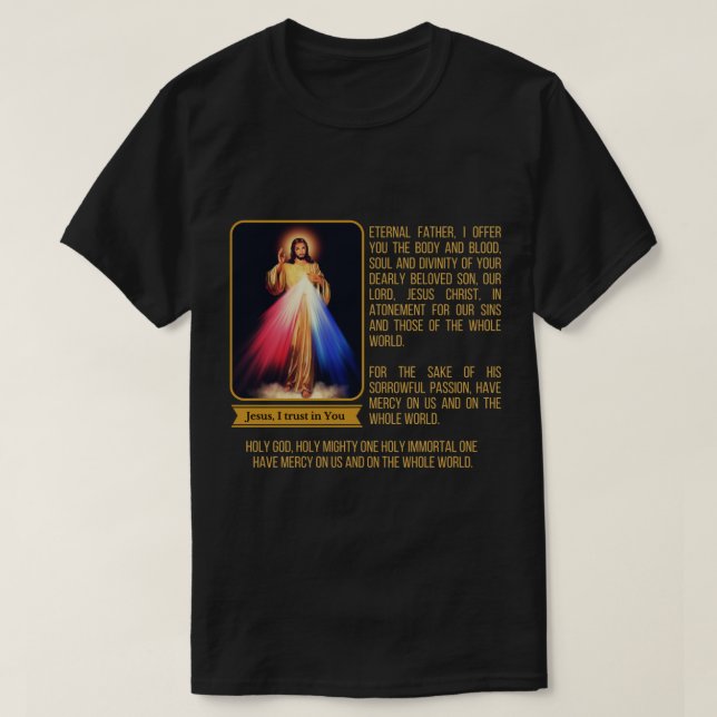 Divine Mercy Jesus Image Chaplet Novena Prayer Cat T Shirt (Design framsida)