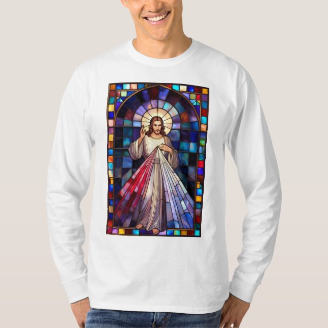 Divine Mercy Jesus Men's Long Sleeve Tee Shirt (Framsida)