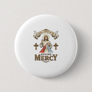 Divine Mercy Jesus Vintage Gravyr Religiöst T-Shir Knapp