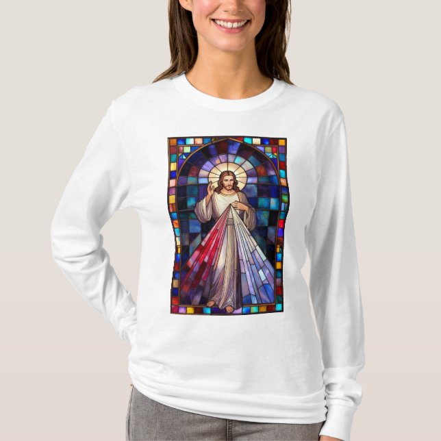 Divine Mercy Jesus Women's Long Sleeve Tee Shirt (Framsida)