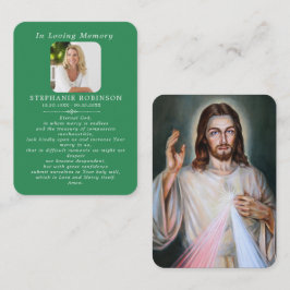 Divine Mercy katolsk begravning grön bön-kort Visitkort