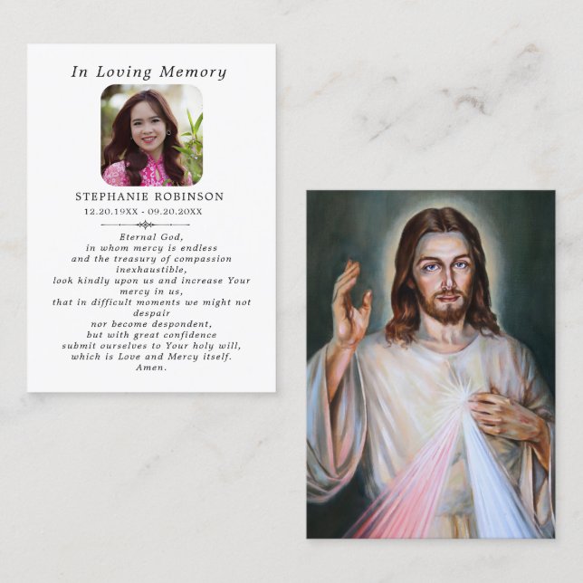 Divine Mercy katolsk Jesus begravning bönkort Visitkort (Fram/baksida)