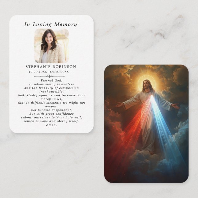 Divine Mercy katolsk Jesus begravning bönkort Visitkort (Fram/baksida)