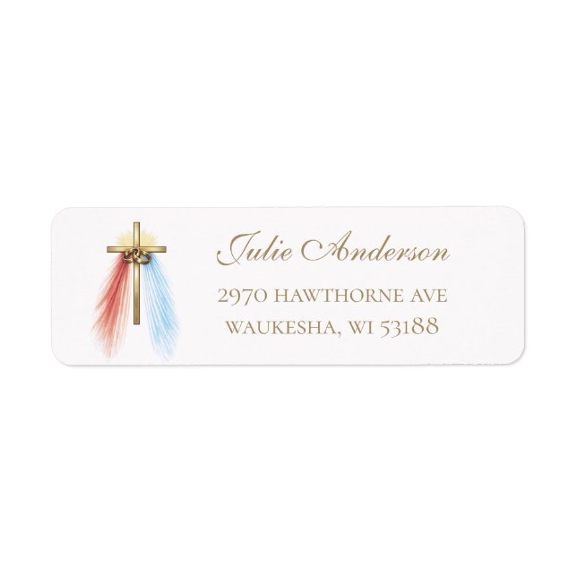 Divine Mercy-kors & vigselringar Returadress Etikett (Framsidan)