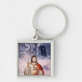 Divine Mercy, St. Faustina, Jesus jag litar på dig Fyrkantig Silverfärgad Nyckelring