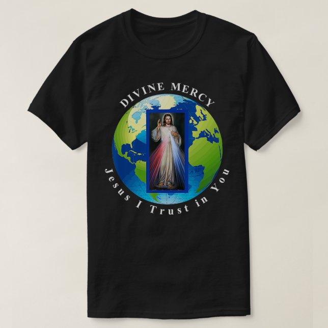 Divine Mercy World Jesus jag litar på dig T Shirt (Design framsida)