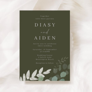 Divine Oliv grönt Löv Elegance Bröllop Inbjudningar
