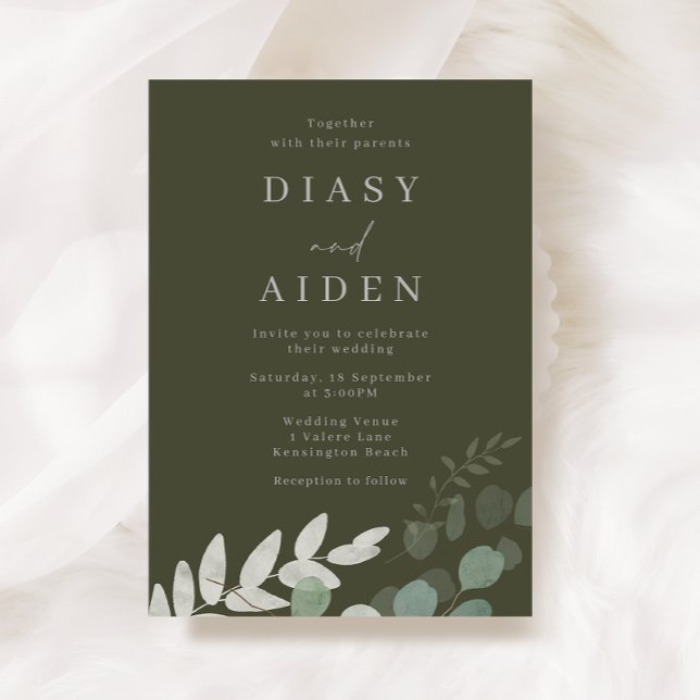 Divine Oliv grönt Löv Elegance Bröllop Inbjudningar (Skapare uppladdad)