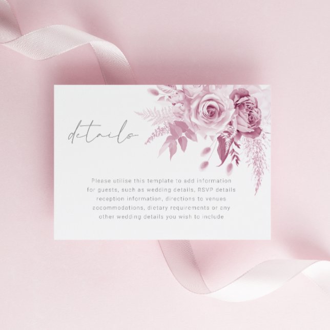 Divine Pink Rose Wedding Details Tilläggskort (Skapare uppladdad)