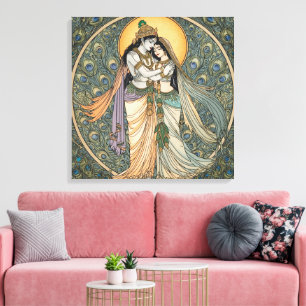 Divine Radhe Krishna Canvas Väggkonst – Andlig