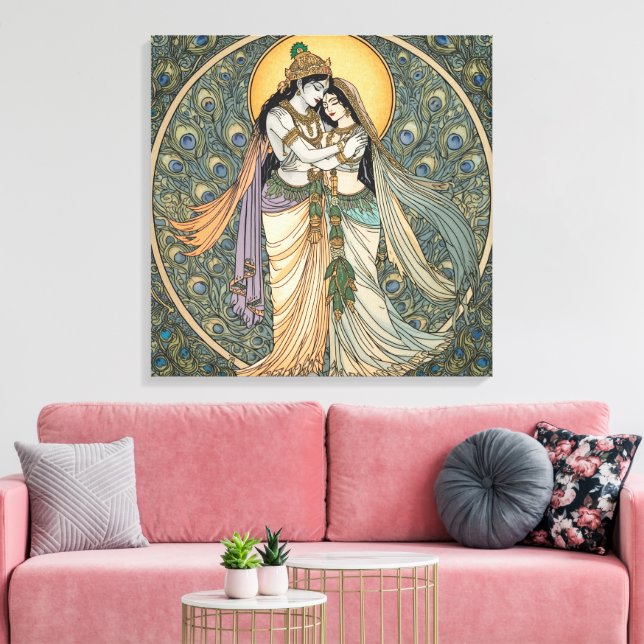 Divine Radhe Krishna Canvas Wall Art – Spiritual (Insitu (Vardagsrum))