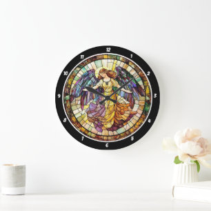 Divine Radiance Stached Glass Angel Wall Stor Klocka