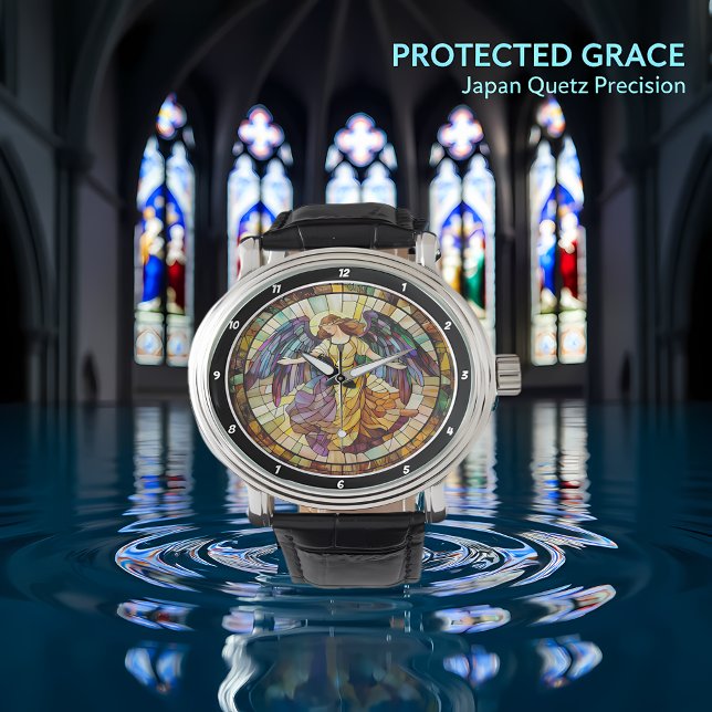 Divine Radiance Stained Glass Angel Wall Armbandsur (Skapare uppladdad)