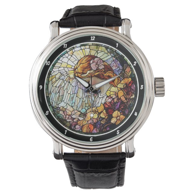 Divine Radiance Stained Glass Angel Wall  Armbandsur (Framsida)