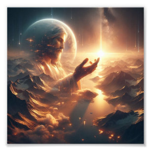 "Divine Reflection: Jesus in Cosmic Harmony" Fototryck