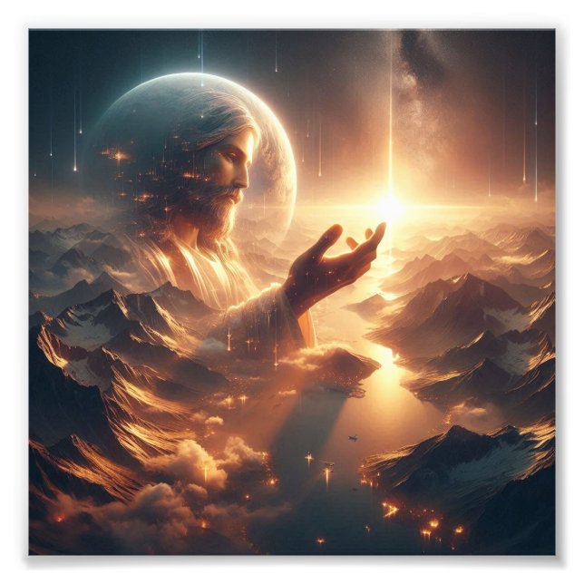 "Divine Reflection: Jesus in Cosmic Harmony" Fototryck (Framsidan)