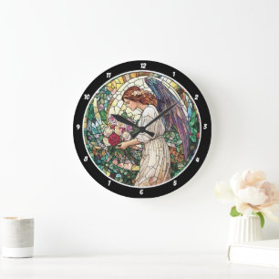 Divine Ro Garden Stached Glass Angel Wall Stor Klocka