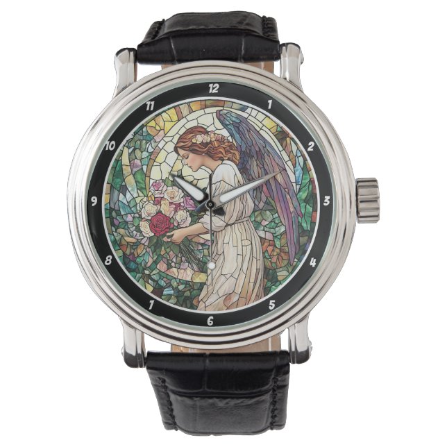 Divine Rose Garden Stained Glass Angel Wall  Armbandsur (Framsida)