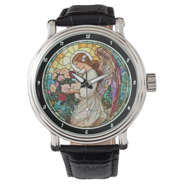 Divine Rose Radiance Stained Glass Angel Wall  Armbandsur (Framsida)