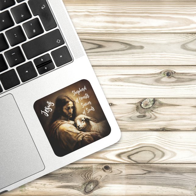 Divine Shepherd - Jesus Sticker Fyrkantigt Klistermärke (Skapare uppladdad)