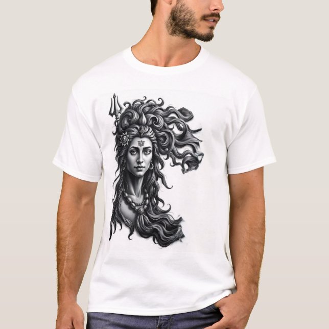 Divine: Shiva Charcol Art T Shirt (Framsida)