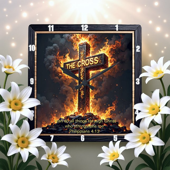 Divine Strength The Cross Philippians 4:13 Verse Fyrkantig Klocka (Skapare uppladdad)