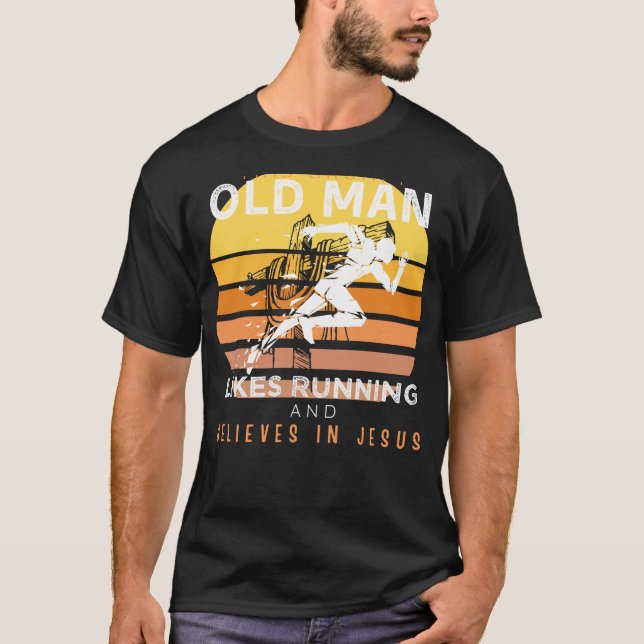 Divine Strides: Grumpy Old Mans Jesus Springa & Hu T Shirt (Framsida)