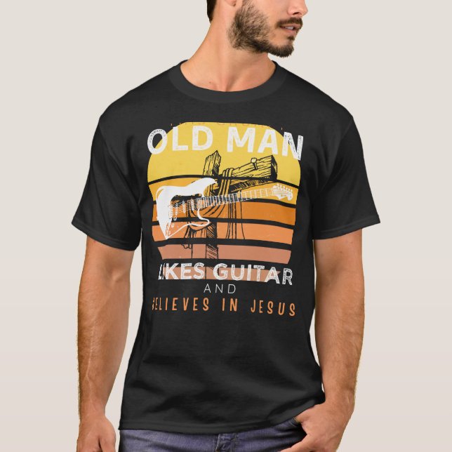 Divine Strings: Grumpy Old Mans Jesus Sylt med Gui T Shirt (Framsida)