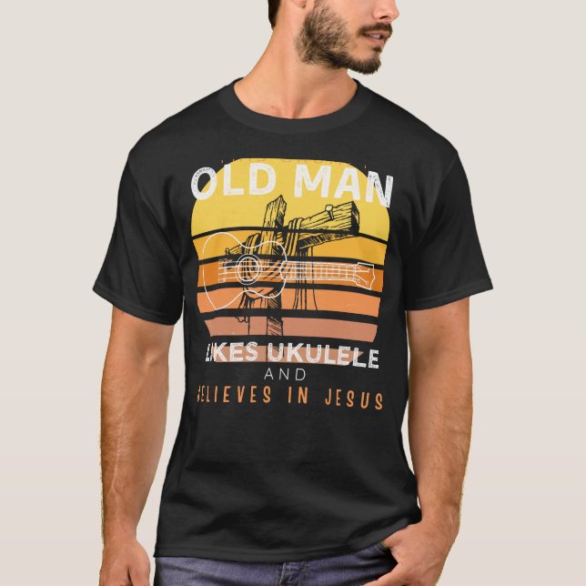 Divine Strum: Grumpy Old Mans Jesus Tune on Ukulel T Shirt (Framsida)