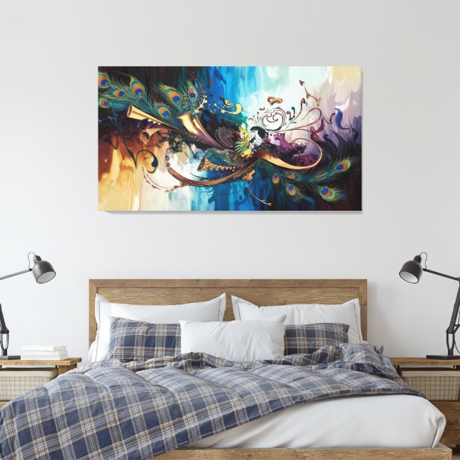 "Divine Symphony: Krishnas Melody of Färg" Canvastryck (Insitu (sovrum))