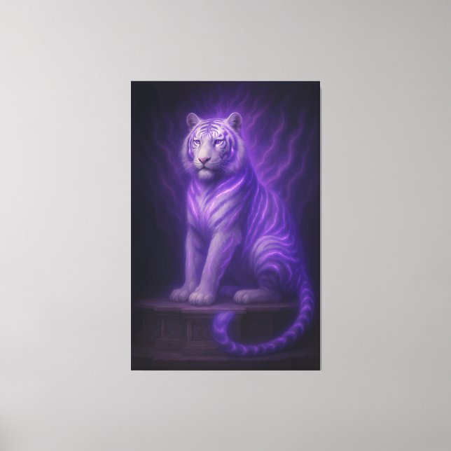 Divine Temple White Tiger – Purple Lightning Celes Canvastryck (Framsida)