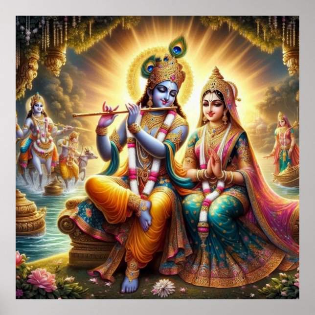Divine Vibrant Traditional Radha Krishna Art Poster (Framsidan)