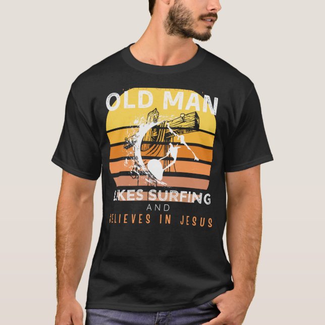 Divine Vinkarare: Grumpy Old Mans Jesus Surfing &  T Shirt (Framsida)