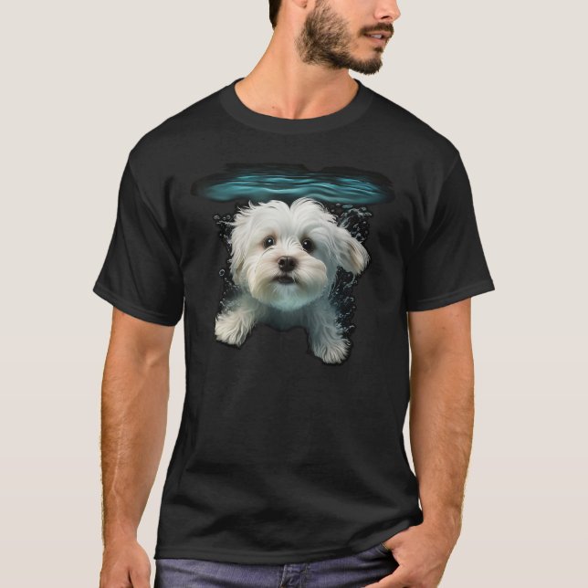 Diving and Swimming Water Maltese dog T Shirt (Framsida)