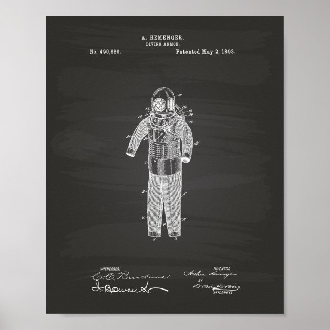 Diving Armor 1893 Patent Art Chalkboard Poster (Framsidan)