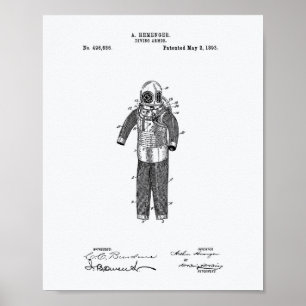 Diving Armor 1893 Patent Art White Papper Poster