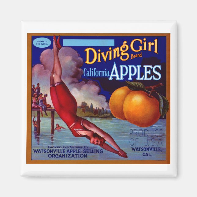 Diving Girl California Apples Magnet (Framsidan)