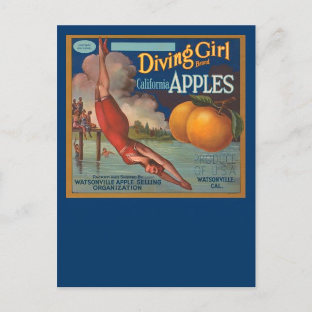 Diving Girl California Apples Vykort (Framsida)