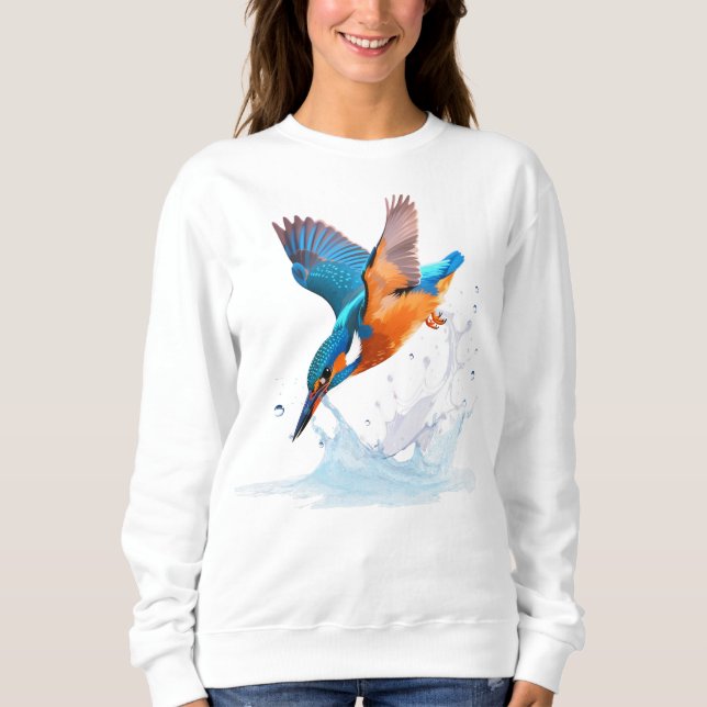 Diving Kingfisher Vibrant Wildlife Art T Shirt (Framsida)