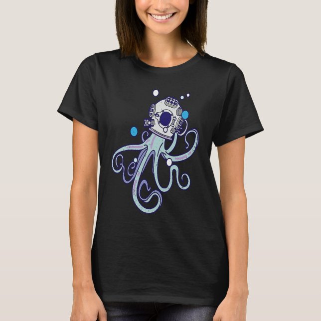 Diving Octopus I Diving Helmet I Cute Octopus T Shirt (Framsida)