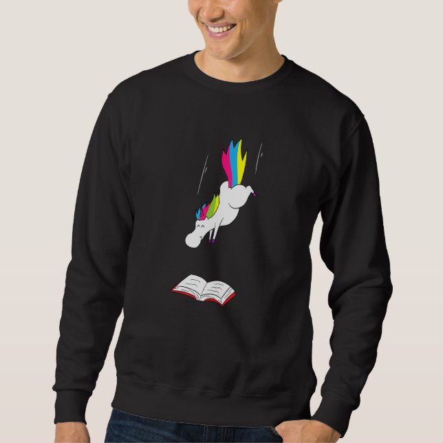 Diving till Bok Unicorn Reading Lång Ärmad Tröja (Framsida)